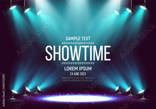 Spotlights. Scene for presentation illuminated by spotlights. Vector illustration.