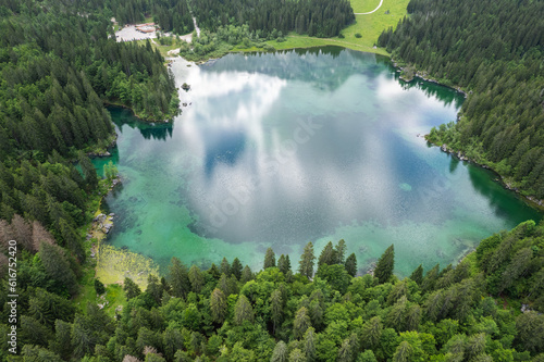 Fusine Lake in Italy, Europe. Aerialdrone view. Beauty in nature