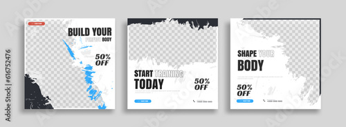 posts on social media vector illustration. Stylish graphics templates posts. dynamic abstractions typography photo. modern art paint and brush stains, fitness subjects gym. design frame post Template