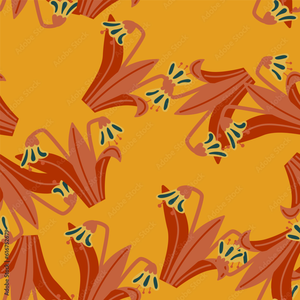 Naklejka premium Bluebells and leaves seamless pattern. Lily botanical wallpaper.