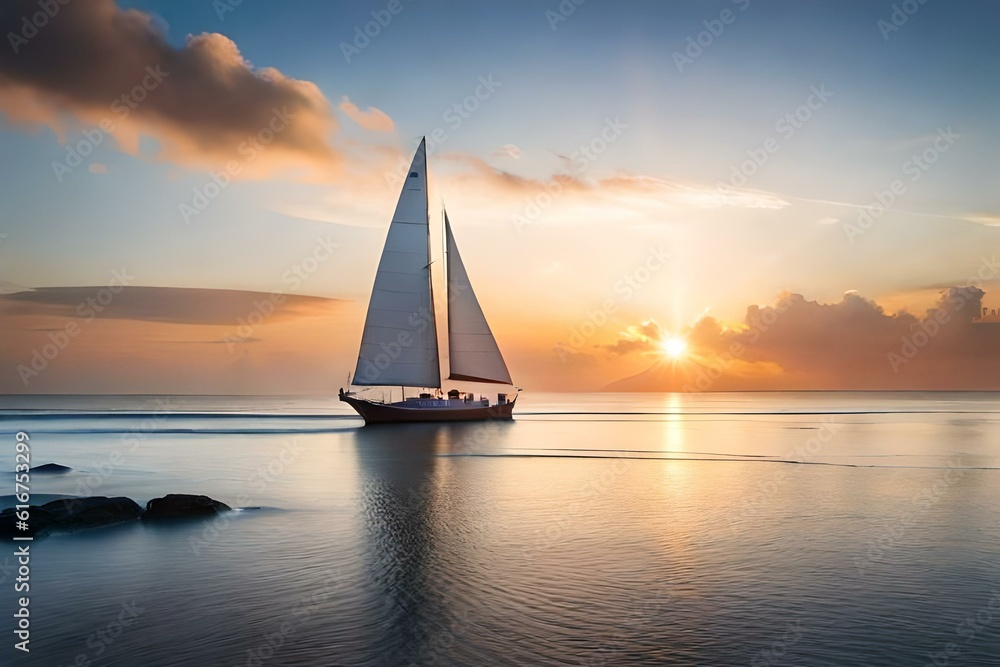 sailboat at sunset AI Generated 