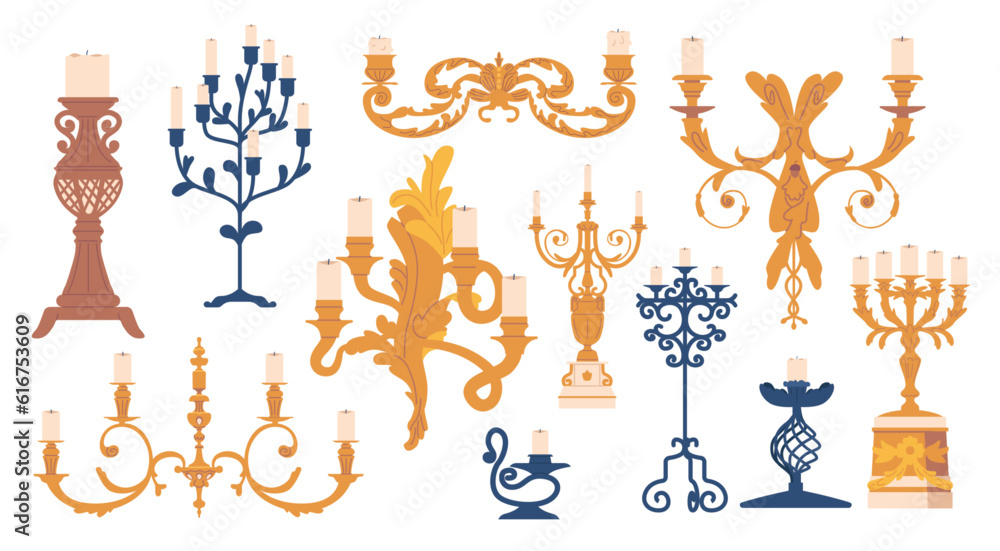 Fototapeta premium Vintage Candleholders With Intricate Designs, Crafted From Forged Metal. Perfect For Adding A Touch Of Old-world Charm