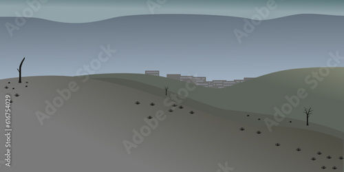 The landscape with the city was abandoned and left lifeless.