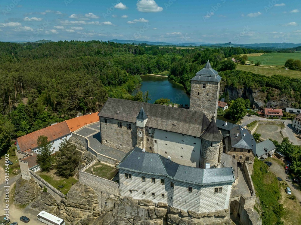 Aerial view of medieval Gothic Kost castle