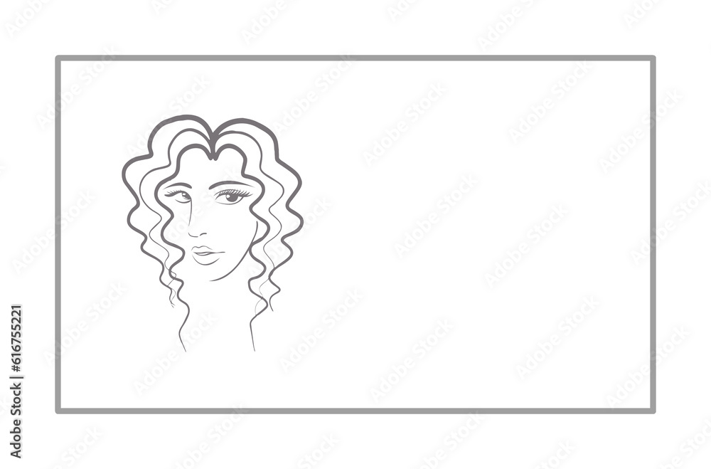A flat graphic of a front view of a Female Head with long wavy hair in a frame with copy space, isolated on a white background A flat graphic of a front view of a Female Head with long wavy hair in a frame with copy space, isolated on a white background
