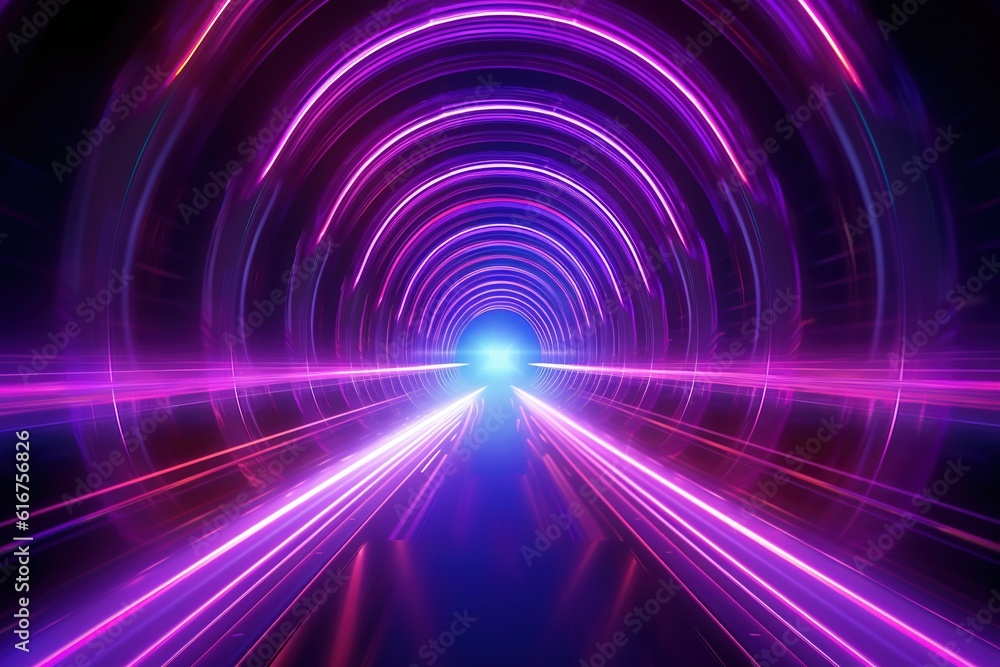 Fototapeta premium abstract futuristic background portal tunnel with pink blue glowing neon moving high speed wave lines and bokeh lights. Data transfer concept Fantastic wallpaper