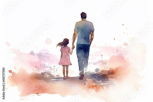 Watercolor illustration Father and daughter