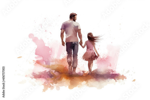 Watercolor illustration Father and daughter