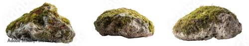 Set of nature mossy rocks isolated on a transparent background