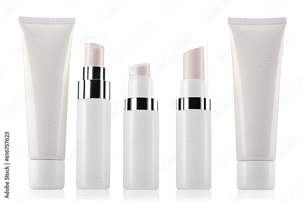 Jars and tubes of cosmetics, clean design for advertising, light background for cutting out objects without inscriptions and any text Jars and tubes of cosmetics, clean design for advertising, light background for cutting out objects without inscriptions and any text