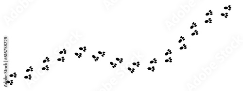 Rabbit wet or dirty footprints. Hare foot steps. Stamps with rabbit paw silhouettes. Footprint of a running or walking animal. Vector graphic illustration