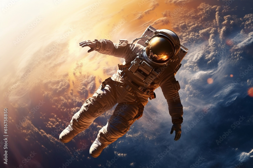 Astronaut float in the outer space over the planet Earth, astronauts in ...