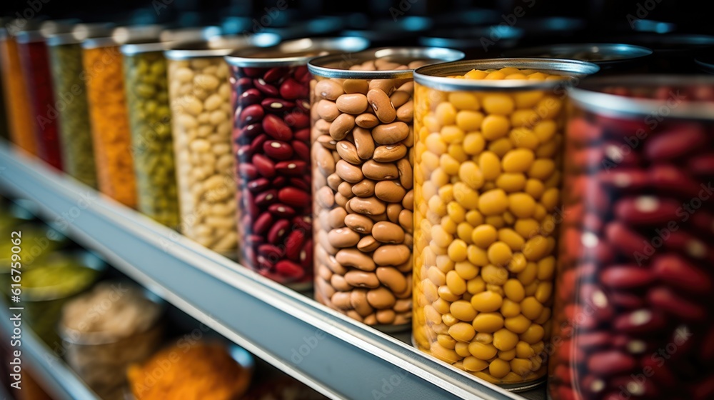 Canned Beans in a grocery store - food photography