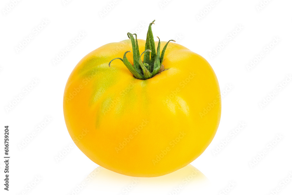 One fresh yellow tomato. Isolated on white background. One fresh yellow tomato. Isolated on white background.