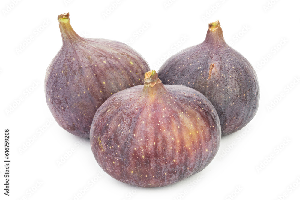 Three ripe fresh figs. Isolated on white background. Three ripe fresh figs. Isolated on white background.