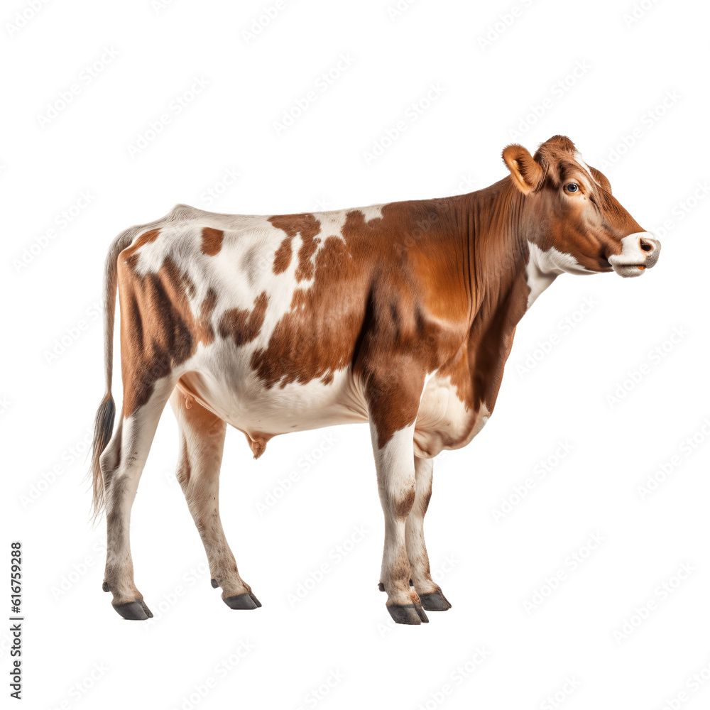 Heifer, cow isolated on transparent background.