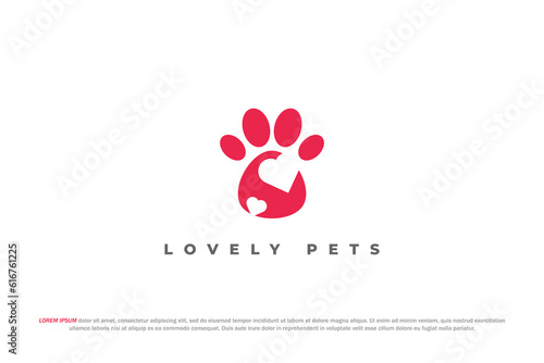 logo pet paw foot track love shape negative space