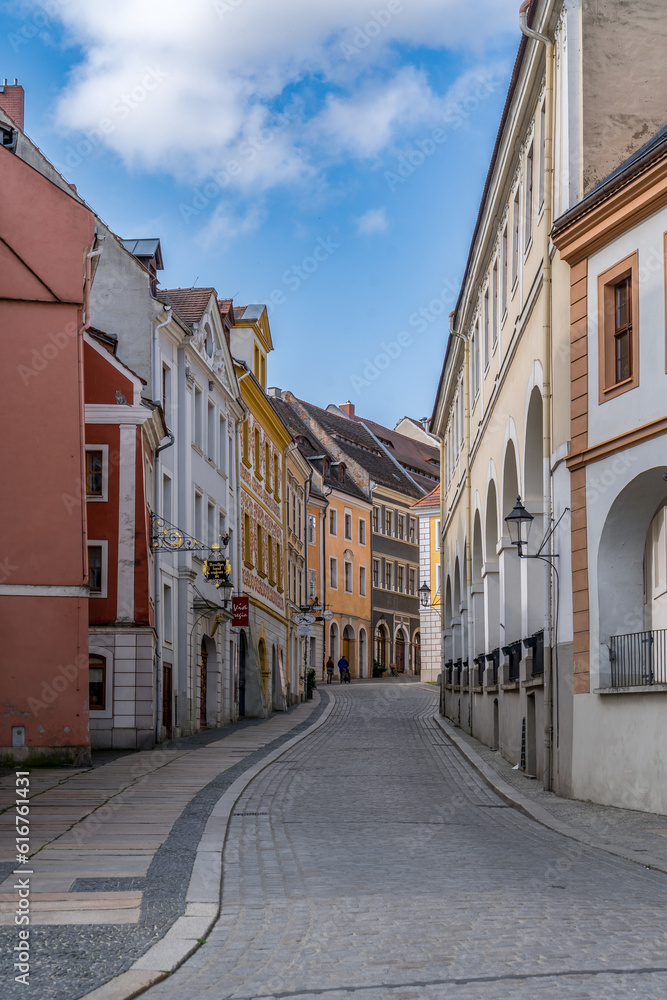 Medieval street with colorful houses in Gorlitz Germany