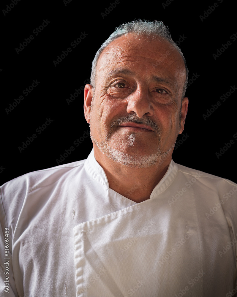 custom made wallpaper toronto digitalportrait of chef major, studio portrait, black background, vertical image,Master of Flavors: Capturing the Essence of Culinary Artistry