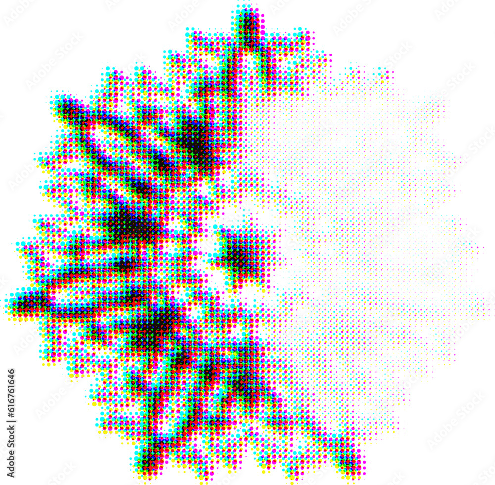 Póster Spotted mandala with halftone optical blur effect and glitch ...