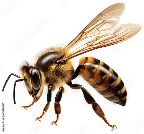Honey bee isolated on white background as transparent PNG, generative AI animal