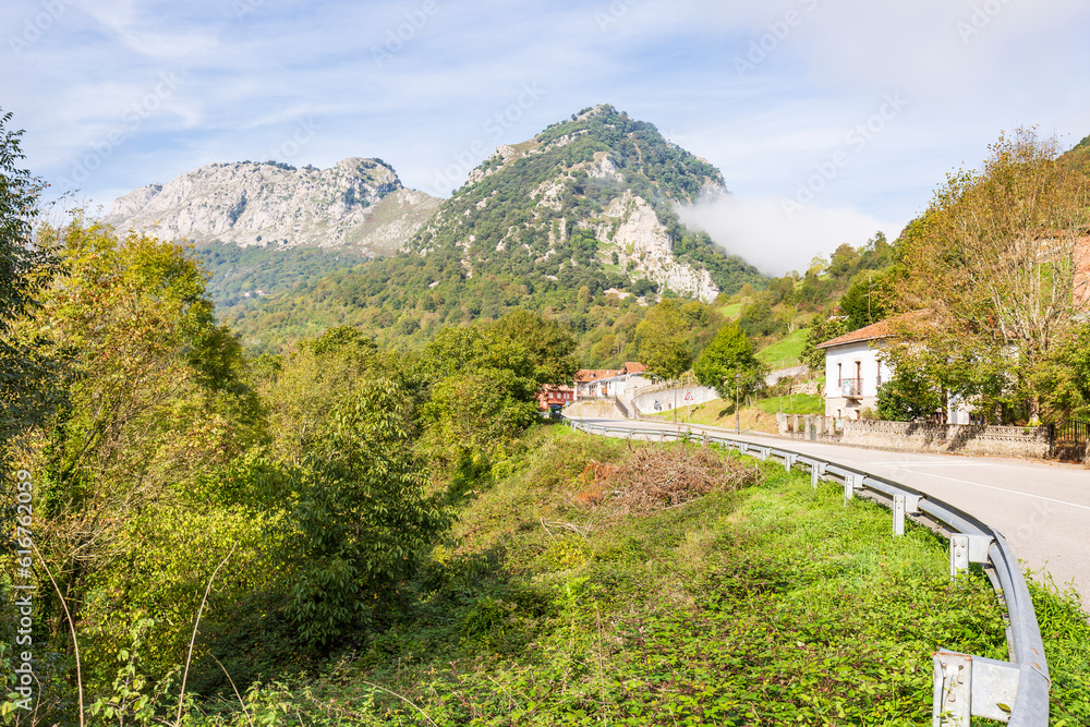 a view of Trescares village, Peñamellera Alta, Asturias, Spain