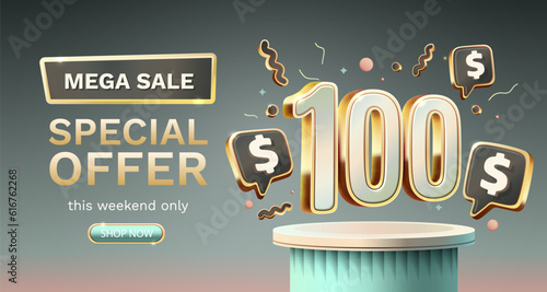 Coupon special voucher 100 dollar, Check banner special offer. Vector illustration