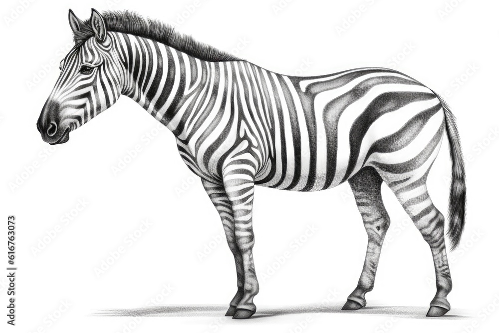 Fototapeta premium Cute Quagga drawing on white background - generative AI