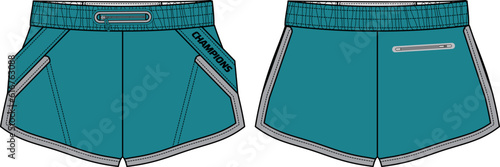 Retro Running trail Shorts jersey design flat sketch Illustration, Athletic Short shorts concept with front and back view for tracking active wear shorts design.