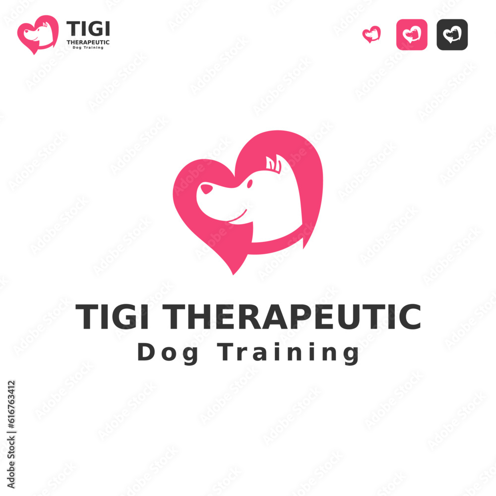A dog and love shape combination logo A dog and love shape combination logo