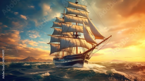 Beautiful Old-Time Sailing Ship in Aggressive Digital Illustration © Аrtranq