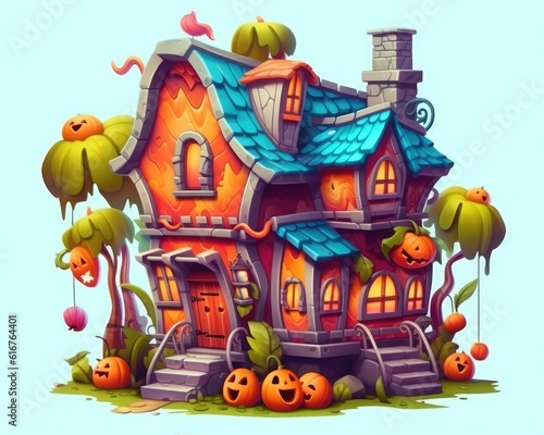An image of a cute magical house, post-processed illustration. (Illustration, Generative AI) © HandmadePictures