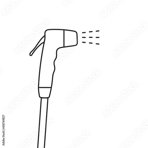 bidet shower, bidet spray, bidet sprayer or health faucet black and white, hand drawn isolated on white background. Vector illustration EPS 10.