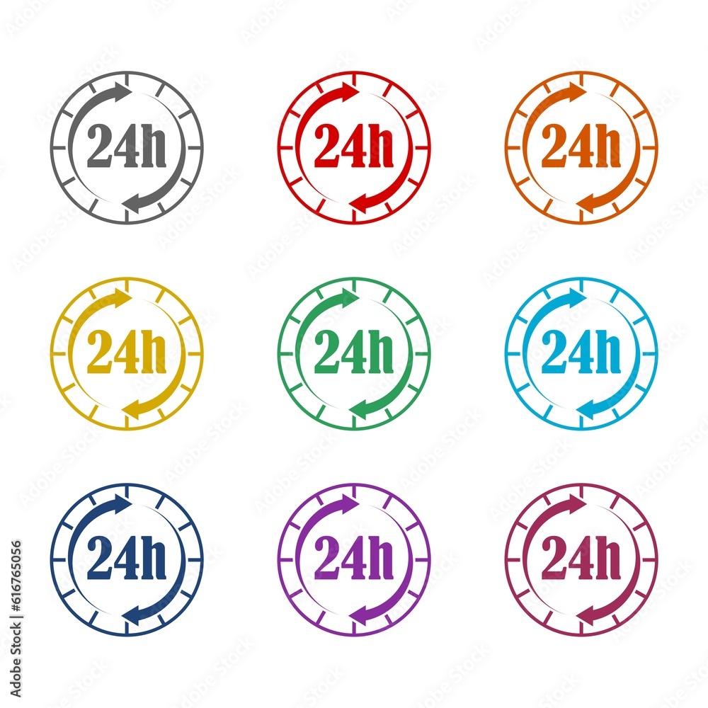 Open 24 hours arrow icon symbol icon isolated on white background. Set icons colorful Open 24 hours arrow icon symbol icon isolated on white background. Set icons colorful