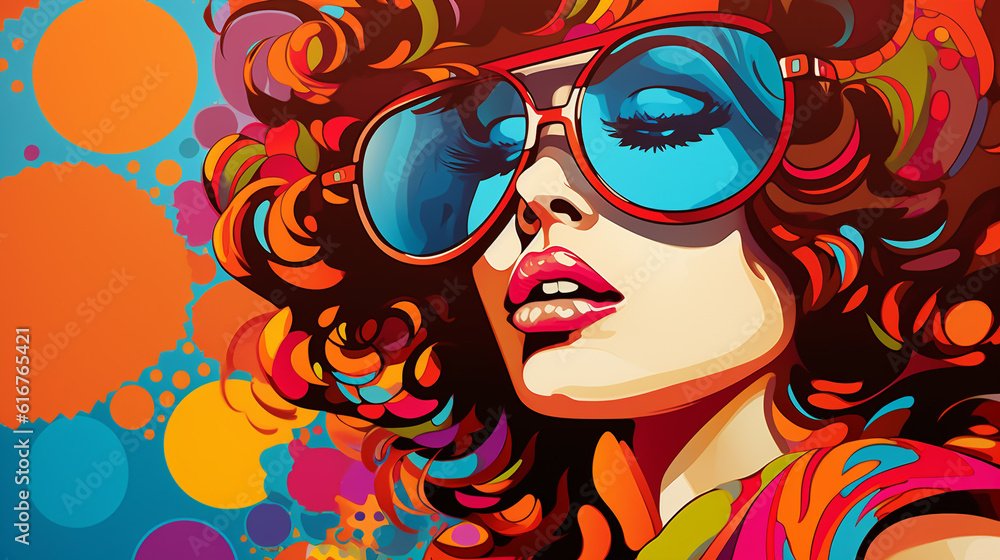 Glamorous disco diva portrait Pop art retro vector illustration. beautiful sexy young woman, Created using generative AI tools Glamorous disco diva portrait Pop art retro vector illustration. beautiful sexy young woman, Created using generative AI tools
