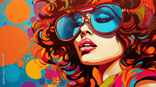 Glamorous disco diva portrait Pop art retro vector illustration. beautiful sexy young woman, Created using generative AI tools