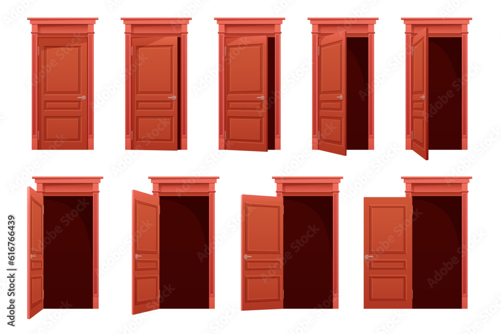 Open door animation vector illustration. Cartoon isolated sequence