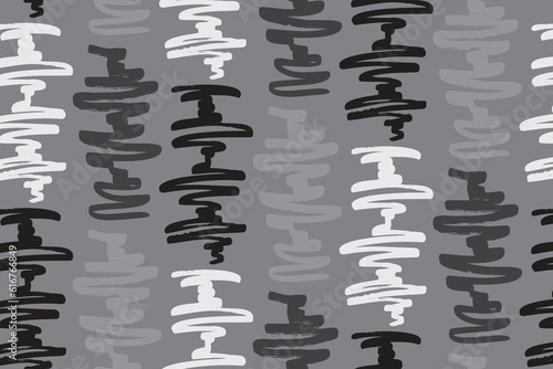 Wavy doodle seamless pattern. Bold ink lines ornament. Hand drawn black rough brush drawing. Smears scribbles grunge style wrapping paper. Vintage textiles fabric 1960 s Vector illustrations