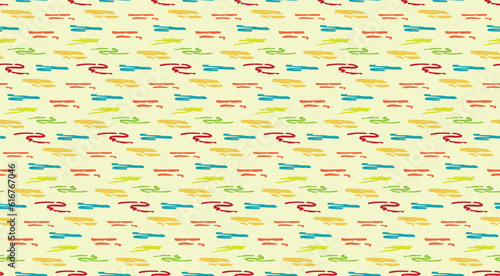 Wavy doodle seamless pattern. Bold ink lines ornament. Hand drawn color rough brush drawing. Smears scribbles grunge style wrapping paper. Vintage textiles fabric 1960 s Vector illustrations