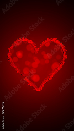 Radiant red liquid heart with captivating bokeh effects  emanating warmth and love against a  dark red  backdrop