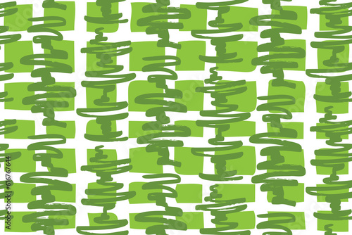 Wavy doodle seamless pattern. Bold ink lines ornament. Hand drawn green color rough brush cell drawing. Smears scribbles grunge style wrapping paper Vintage textiles fabric 1960 s Vector illustrations