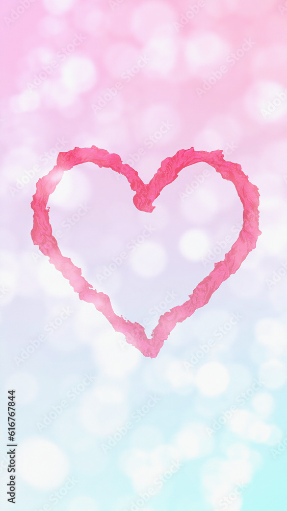 A Mesmerizing Pink Liquid Heart Swirling on a Pale Blue-Pink Background, Evoking a Captivating Sense of Romanticism