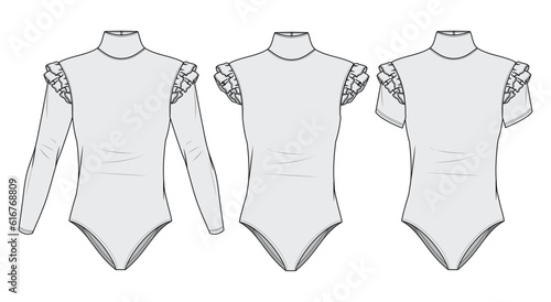 Foto Frilled Sleeve Ballet Leotard Bodysuit  Fashion Flat Sketch Vector Illustration, CAD, Technical Drawing, Flat Drawing, Template, Mockup