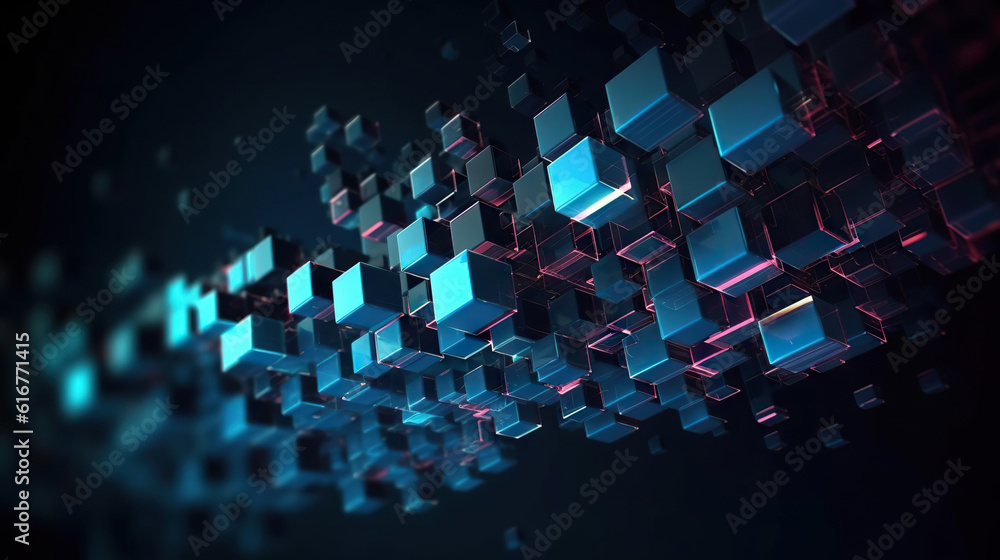 Modern digital abstract 3D background. Copy space. Can be used in the description of network abilities, technological processes, digital storages, science, education, etc.