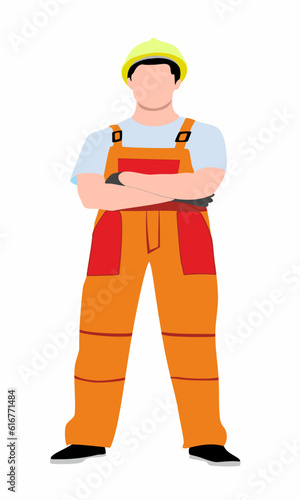 Male industrial worker on orange uniform characters in white background