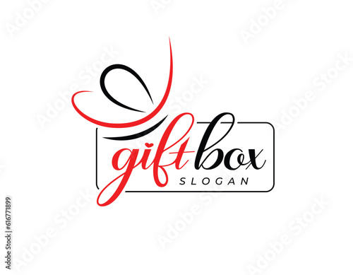 Signature Letter gift box initial handwriting vector logo design, gift logo design, gift box logo design