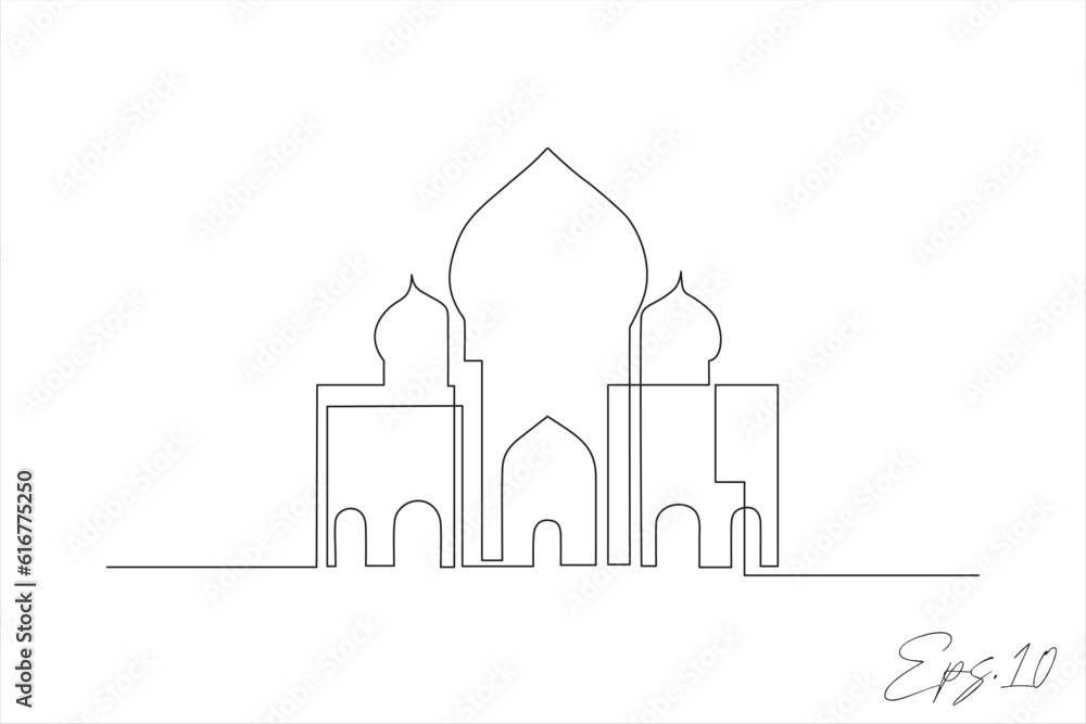 mosque building continuous line vector illustration