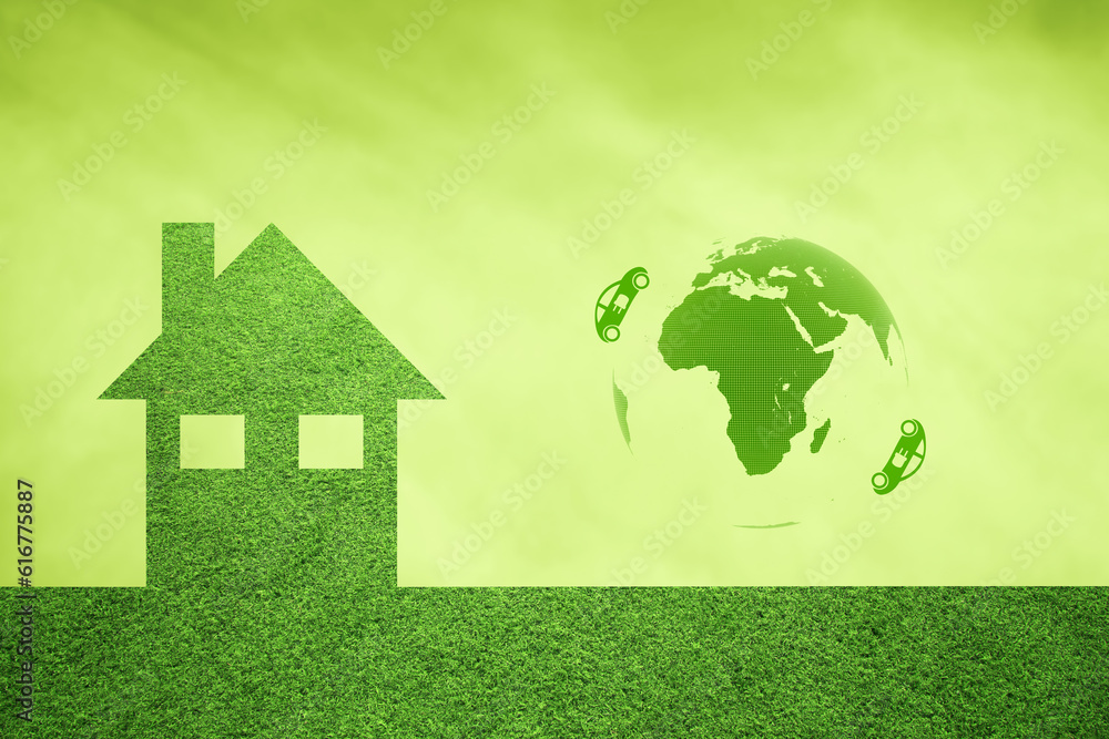 Eco green house concept with earth globe and electric cars. Eco green house concept with earth globe and electric cars.
