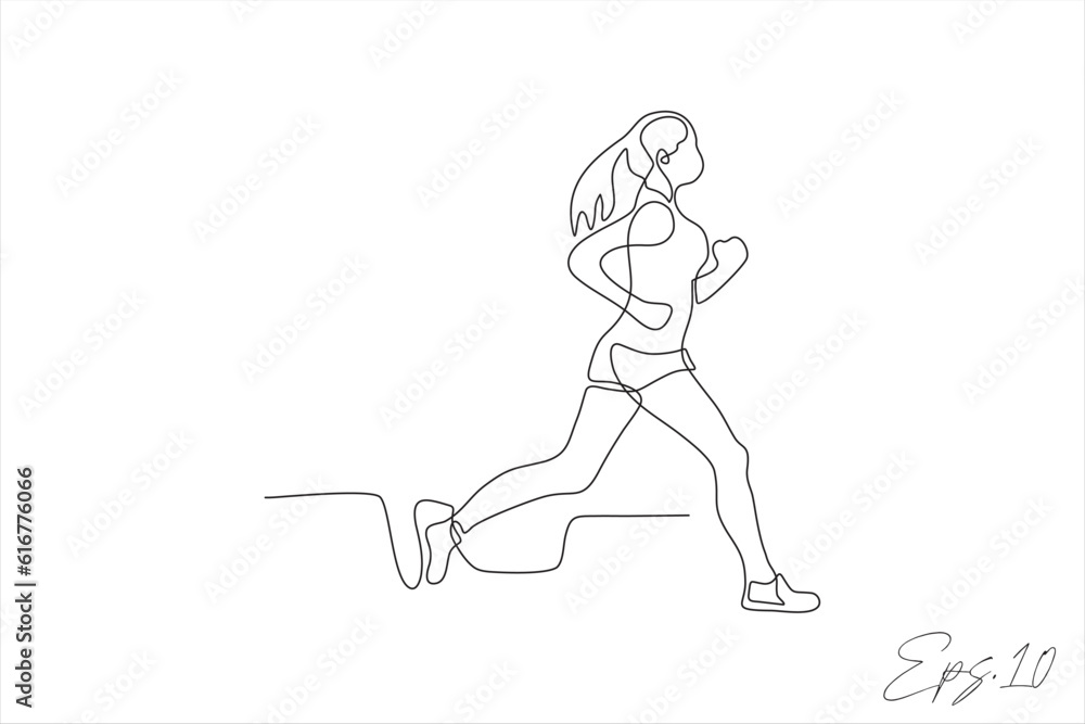 continuous line vector illustration of woman running