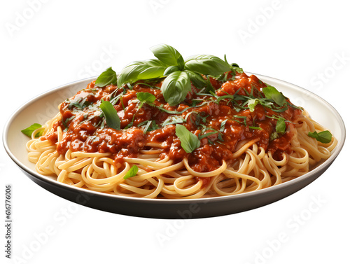 spaghetti bolognese on transparent background, PNG, AI generated.